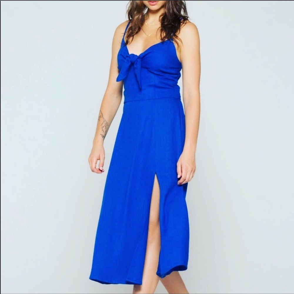 | band of gypsies • malibu linen front-tie midi dress • size small |